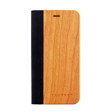iPhone7プラス用 手帳型木製スマートフォンケース　チェリー