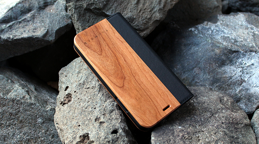 iPhoneX用 木製手帳型スマートフォンケース　チェリー